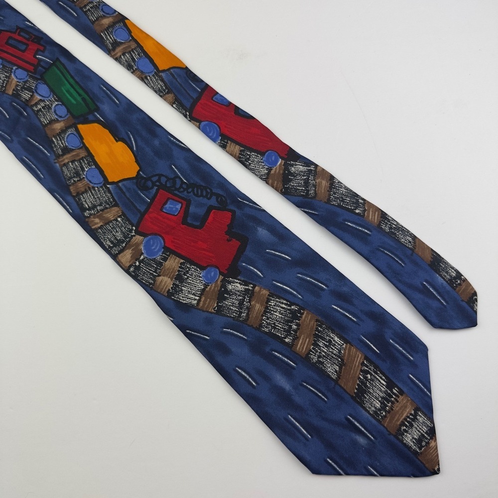 Save the Children Silk Tie The Fast Choo Choo Train Blue Novelty Locomotive‎